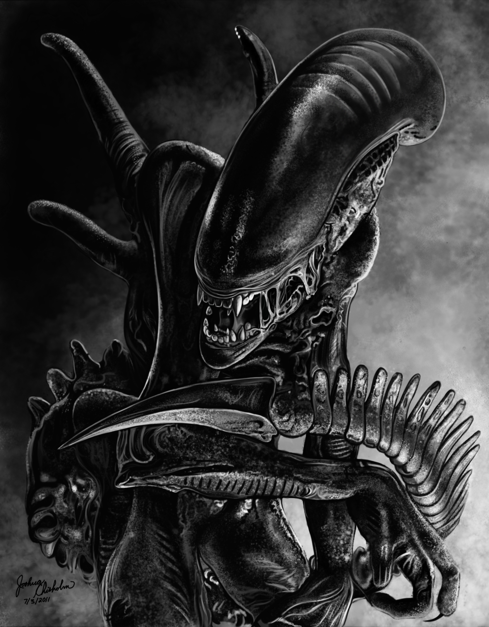 Realistic Alien Xenomorph Drawing / Alien Dragon Xenomorph King With