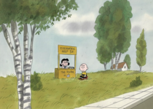 Lucy and Charlie Brown iconic FIve Cents Please image